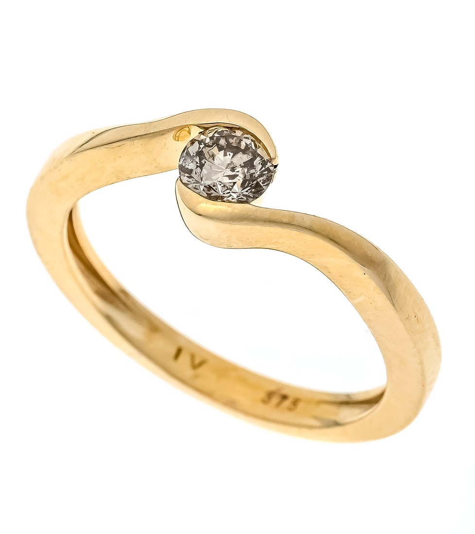 Harry Ivens diamond ring GG 375/0: Harry Ivens diamond ring GG 375/000 with a brilliant-cut diamond 0.25 ct Lightbrown/PI1-2, RG 50, IV stamped, 2.0 g