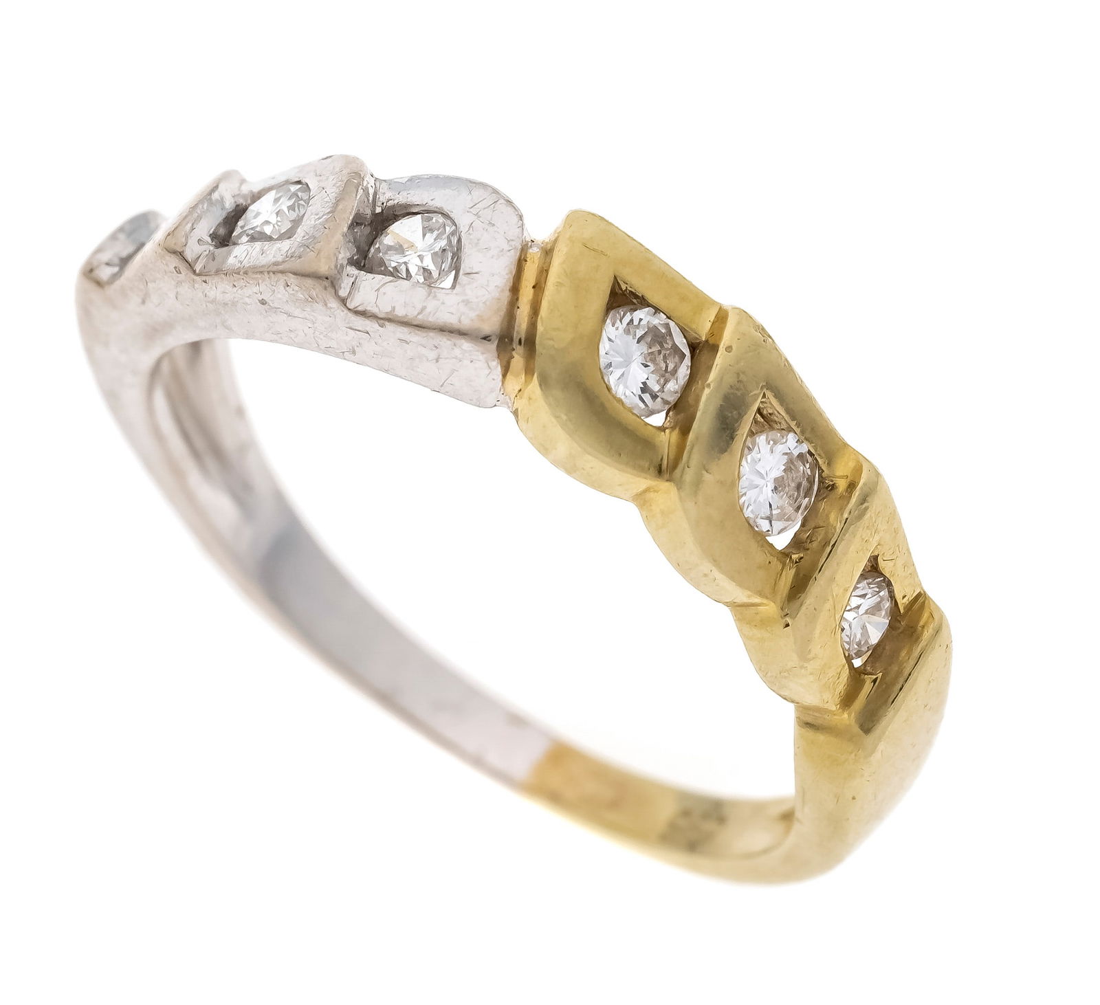 Brilliant-cut diamond rivière rin: Brilliant-cut diamond rivière ring GG/WG 585/000 with 6 brilliant-cut diamonds, total 0.24 ct W/VS-SI, RG 55, 4.0 g