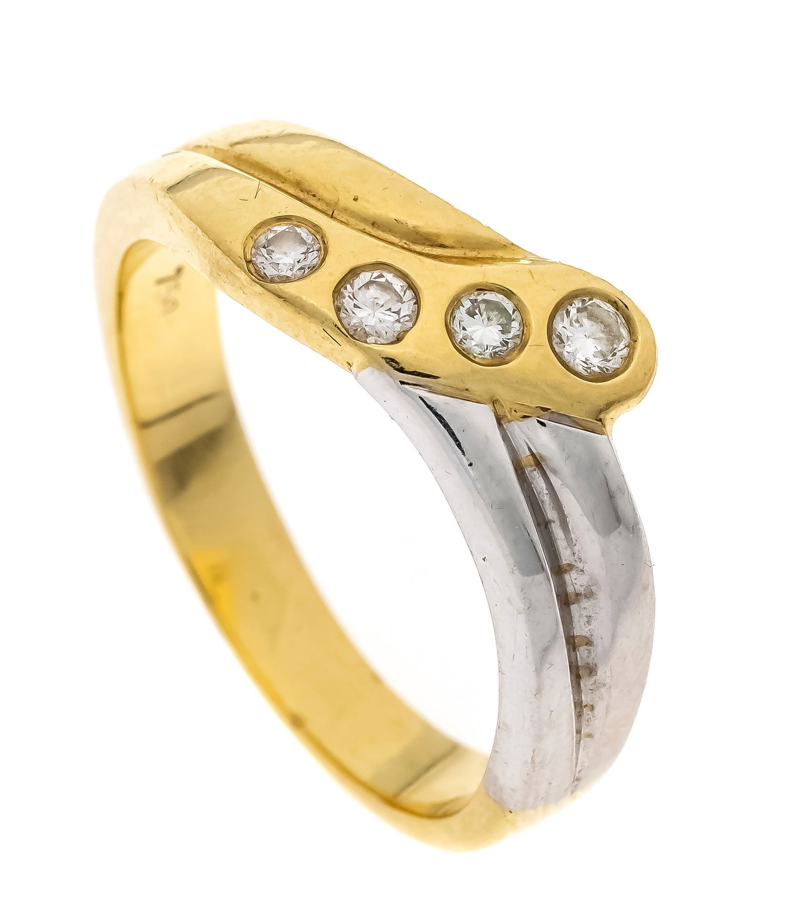 Brilliant-cut diamond ring GG/WG: Brilliant-cut diamond ring GG/WG 750/000 with 4 brilliant-cut diamonds, total 0.15 ct W/VS, RG 54, 5.6 g