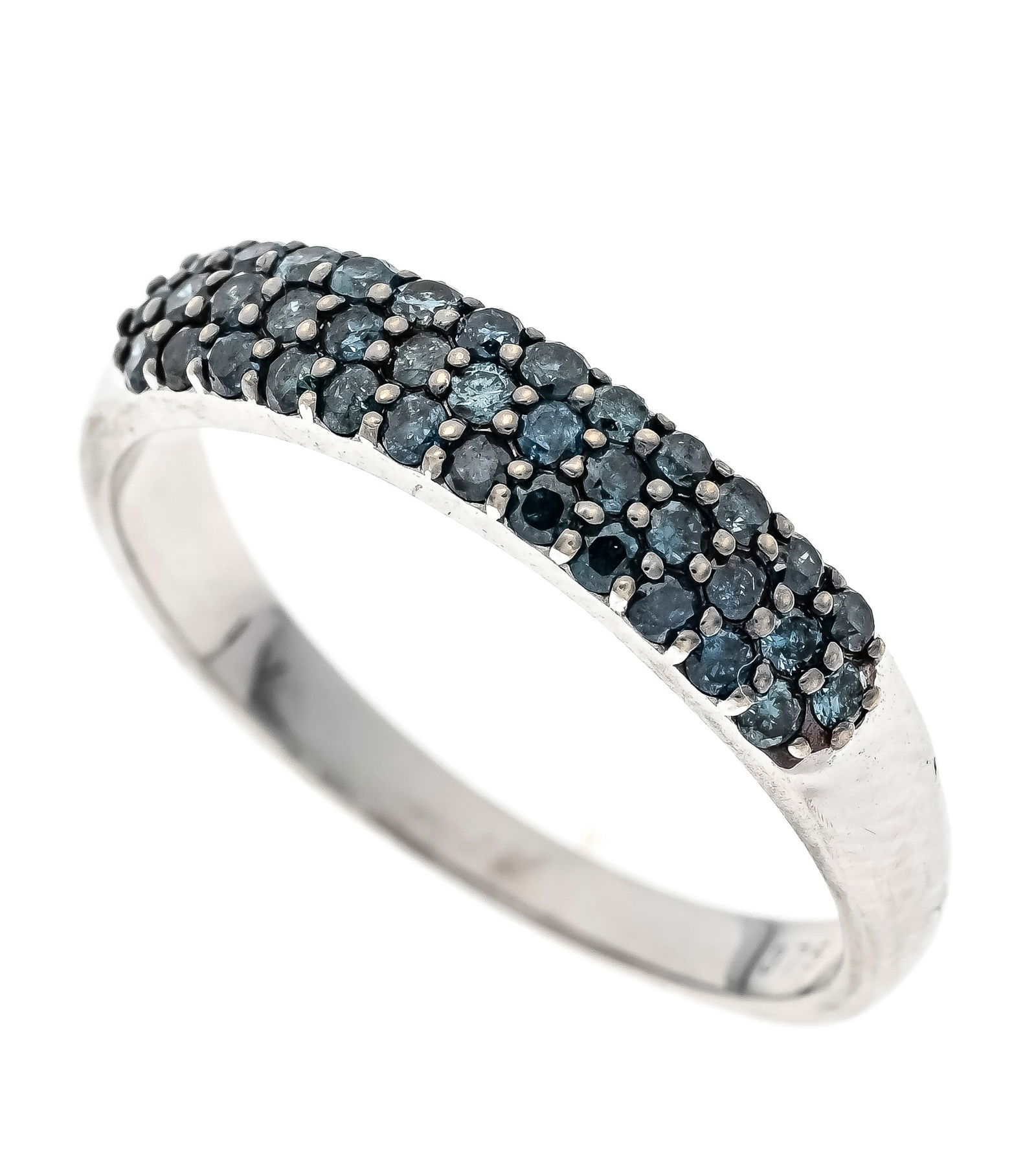 Harry Ivens pavé diamond ring WG: Harry Ivens pavé diamond ring WG 375/000 with 37 brilliant-cut diamonds, total 0.33 ct FancyOceanBlue/SI-PI, RG 57, IV stamped, 2.7 g