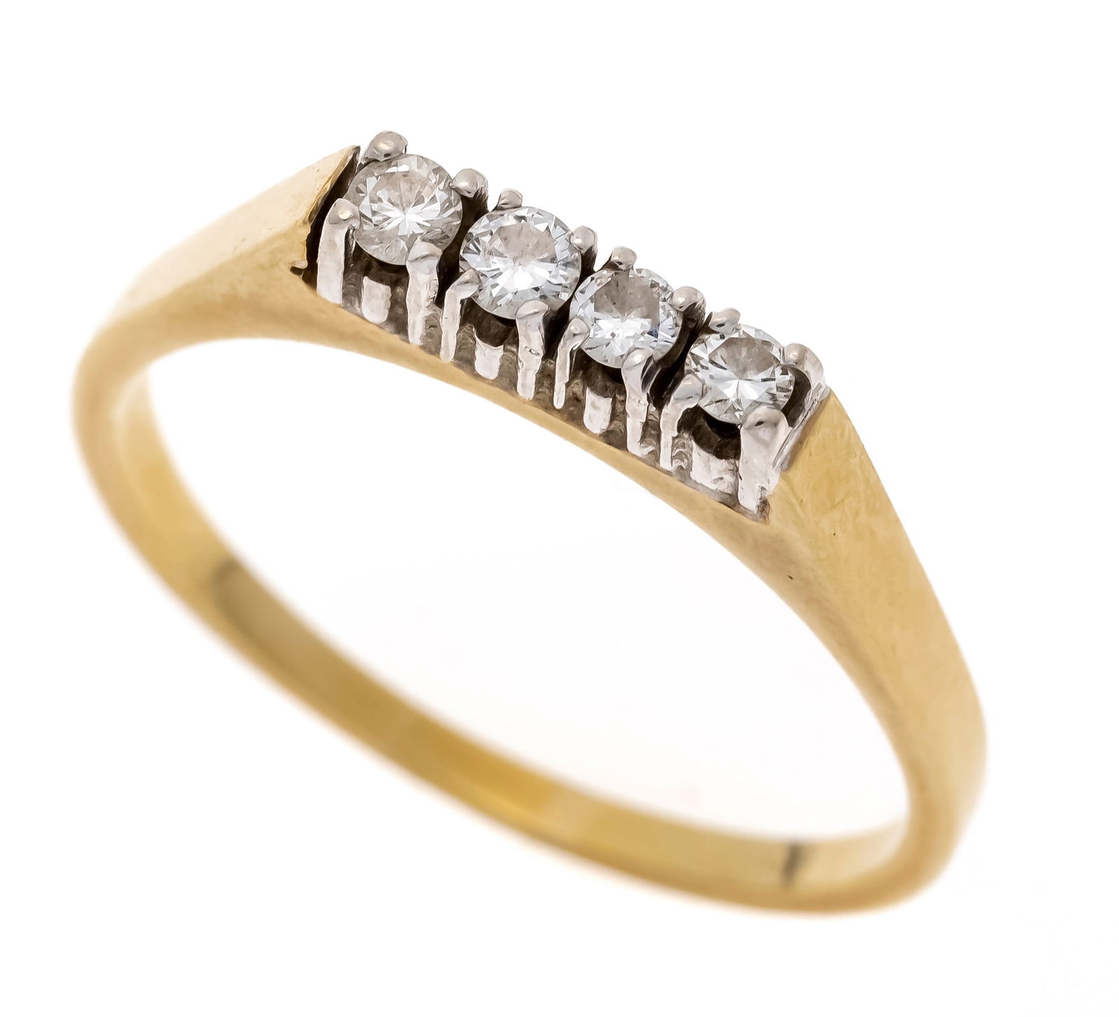 Riviére brilliant-cut diamond rin: Riviére brilliant-cut diamond ring GG 585/000 with 4 brilliant-cut diamonds, total 0.24 ct (engraved) W/VS-SI, RG 62, 3.7 g