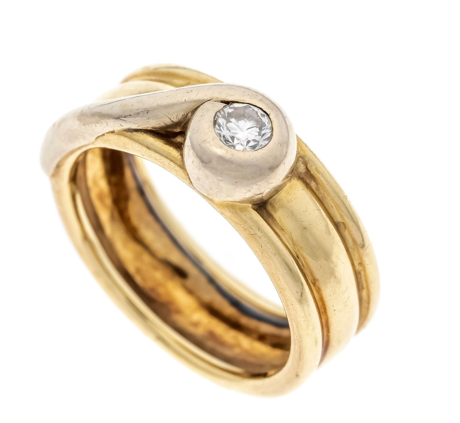 Diamond ring GG/WG 585/000 with o: Diamond ring GG/WG 585/000 with one brilliant-cut diamond 0.15 ct l.tintedW-tintedW/VS, RG 53, 6.9 g