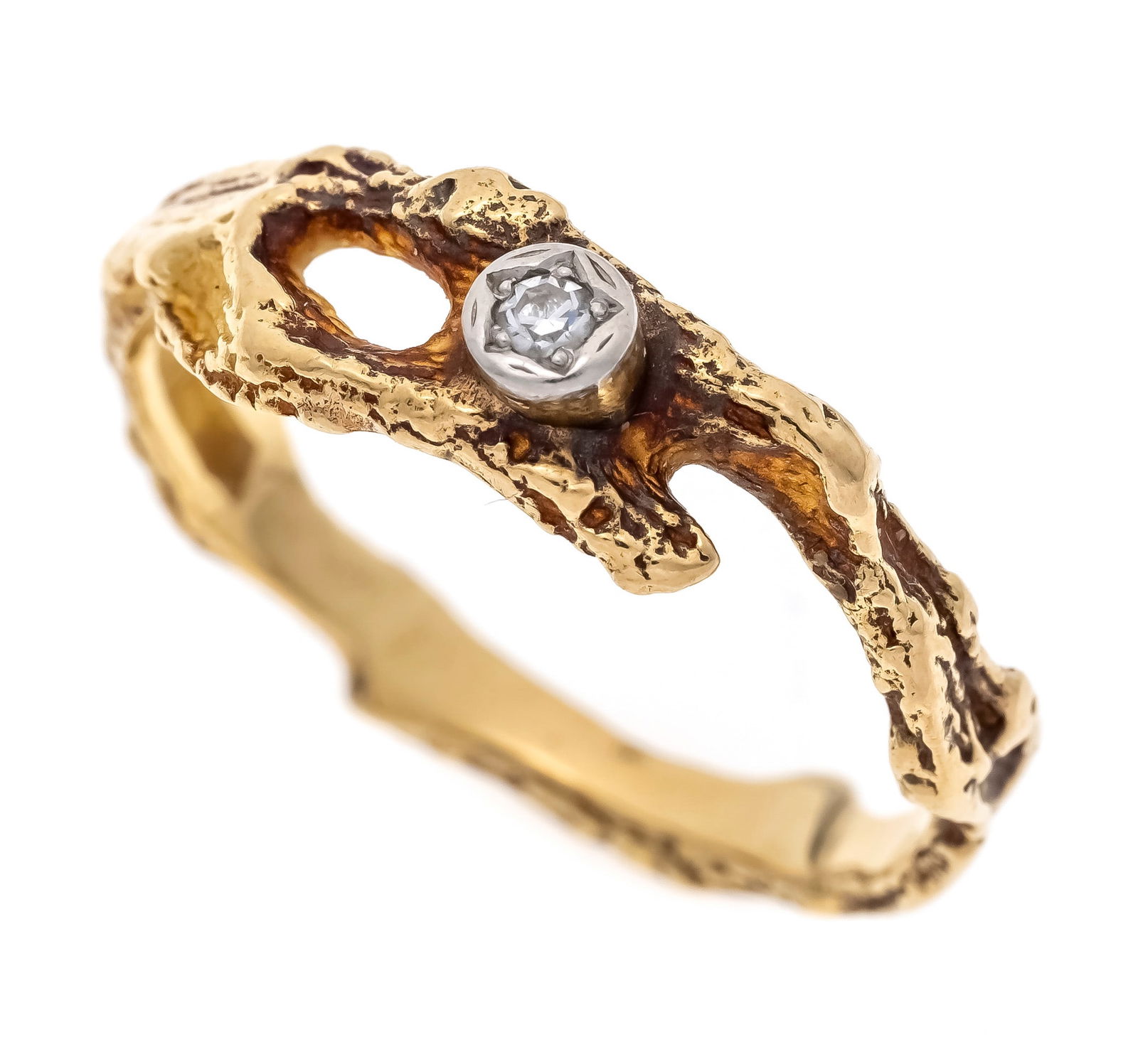 Lapponia diamond ring GG/WG 750/0: Lapponia diamond ring GG/WG 750/000 with an octagonal diamond 0.02 ct W/SI, RG 55, Lapponia marked, 2.9 g