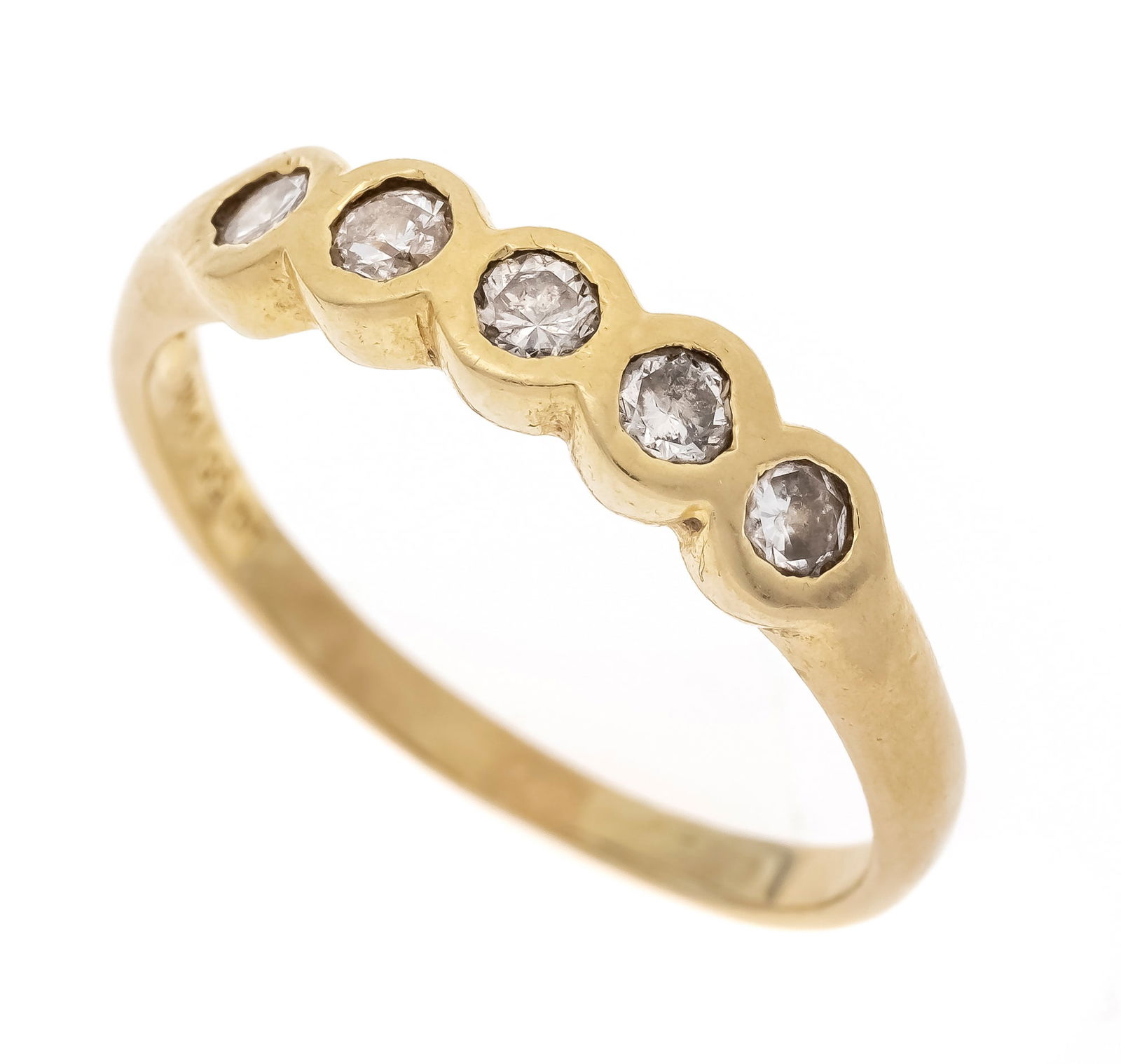 Diamond ring GG 585/000 with 5 br: Diamond ring GG 585/000 with 5 brilliant-cut diamonds, total 0.55 ct (hallmarked) W/SI-PI1, RG 60, 2.5 g