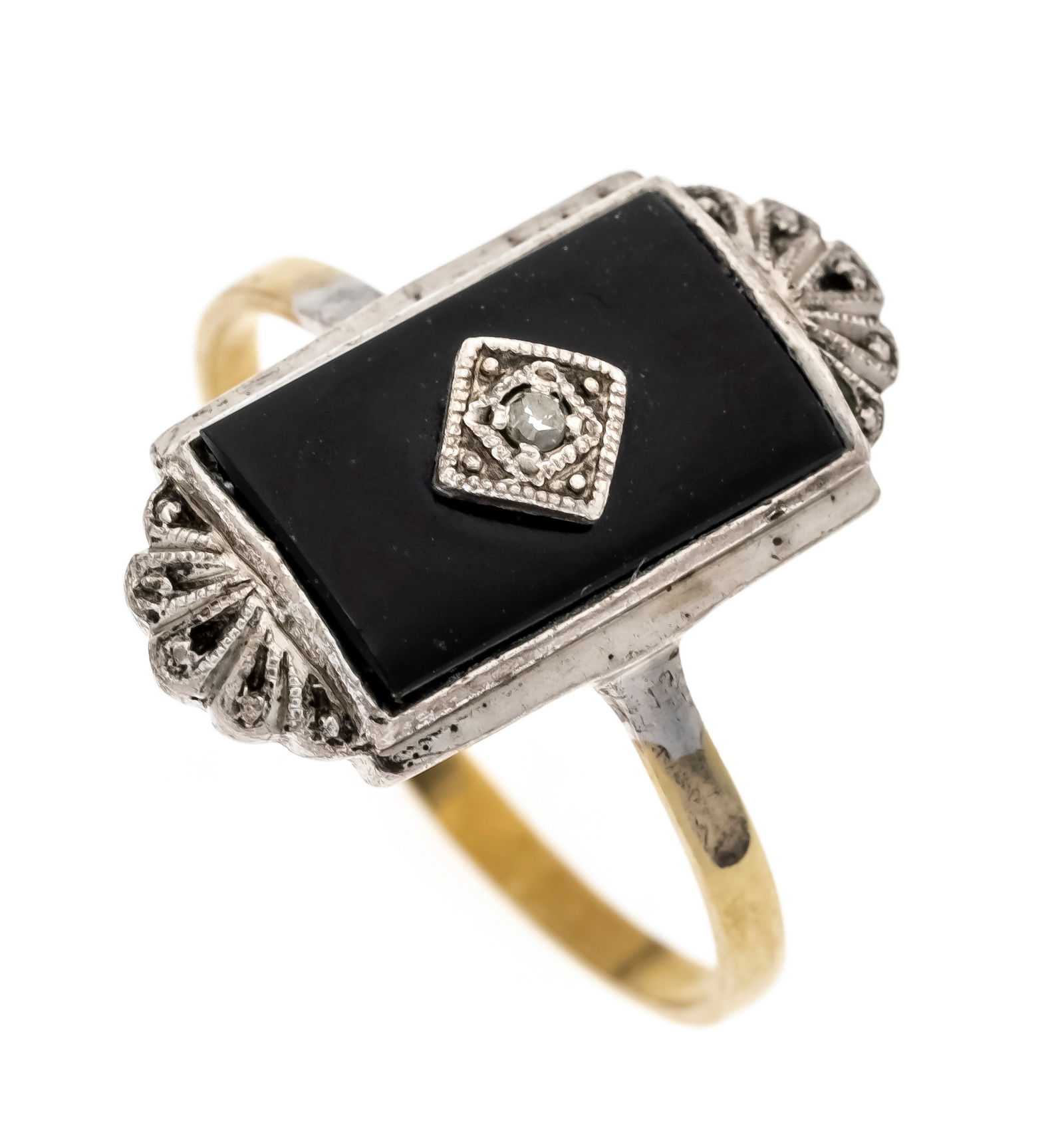 Art Déco ring GG 585/000 and silv: Art Déco ring GG 585/000 and silver 935/000 with one old-cut diamond 0.02 ct tinted/PI, RG 58, 3.4 g