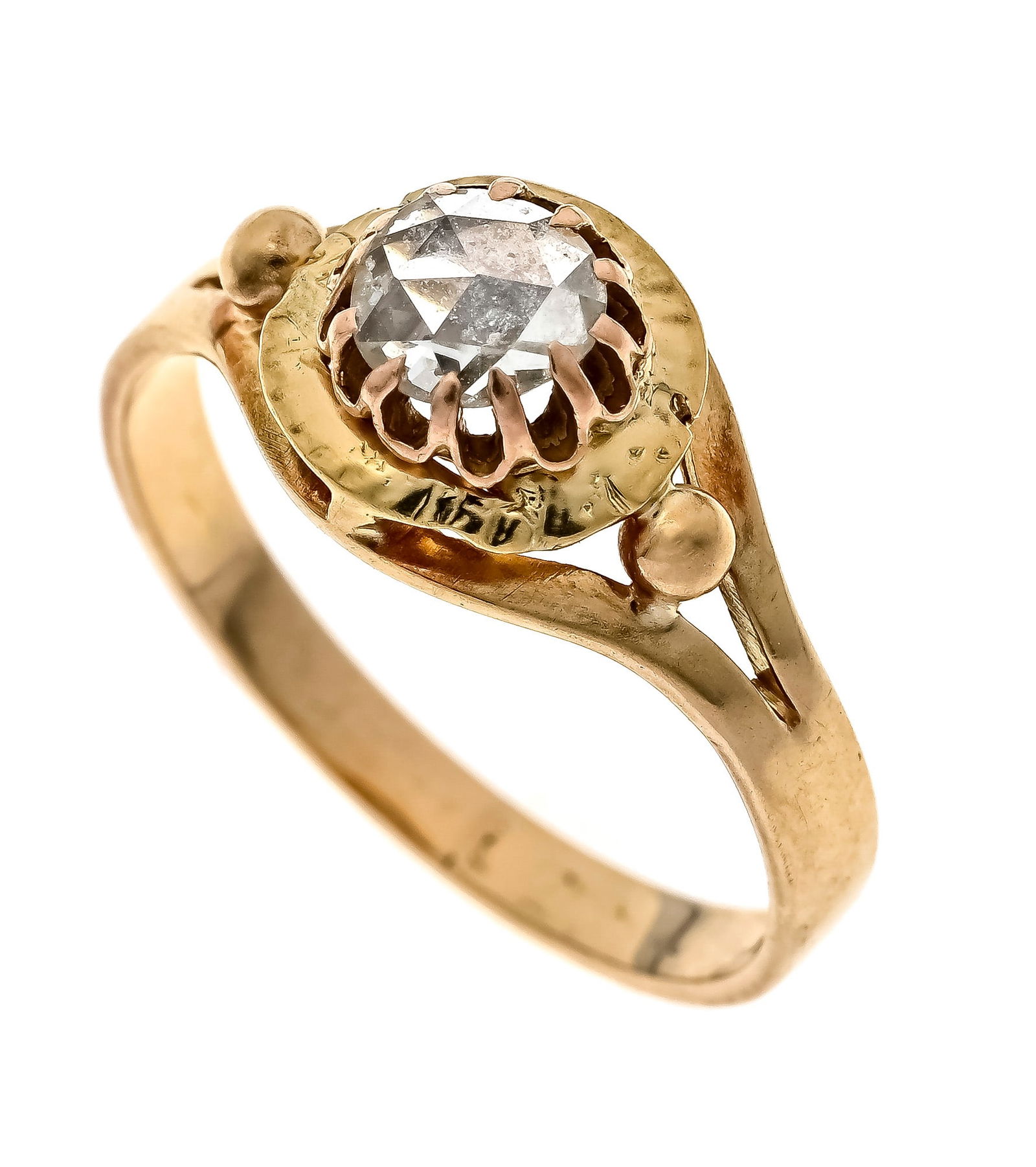 Diamond rose ring GG 585/000 with: Diamond rose ring GG 585/000 with one diamond rose approx. 0.3 ct l.tintedW/VS-SI, 4.8 x 4.8 x 1.4 mm, RG 55, 2.5 g