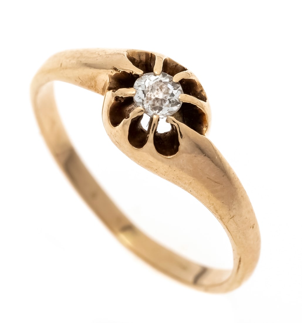 Old-cut diamond ring RG 585/000 u: Old-cut diamond ring RG 585/000 unmarked, tested, with one old-cut diamond 0.10 ct slightly tinted white/PI, RG 51, 2.0 g