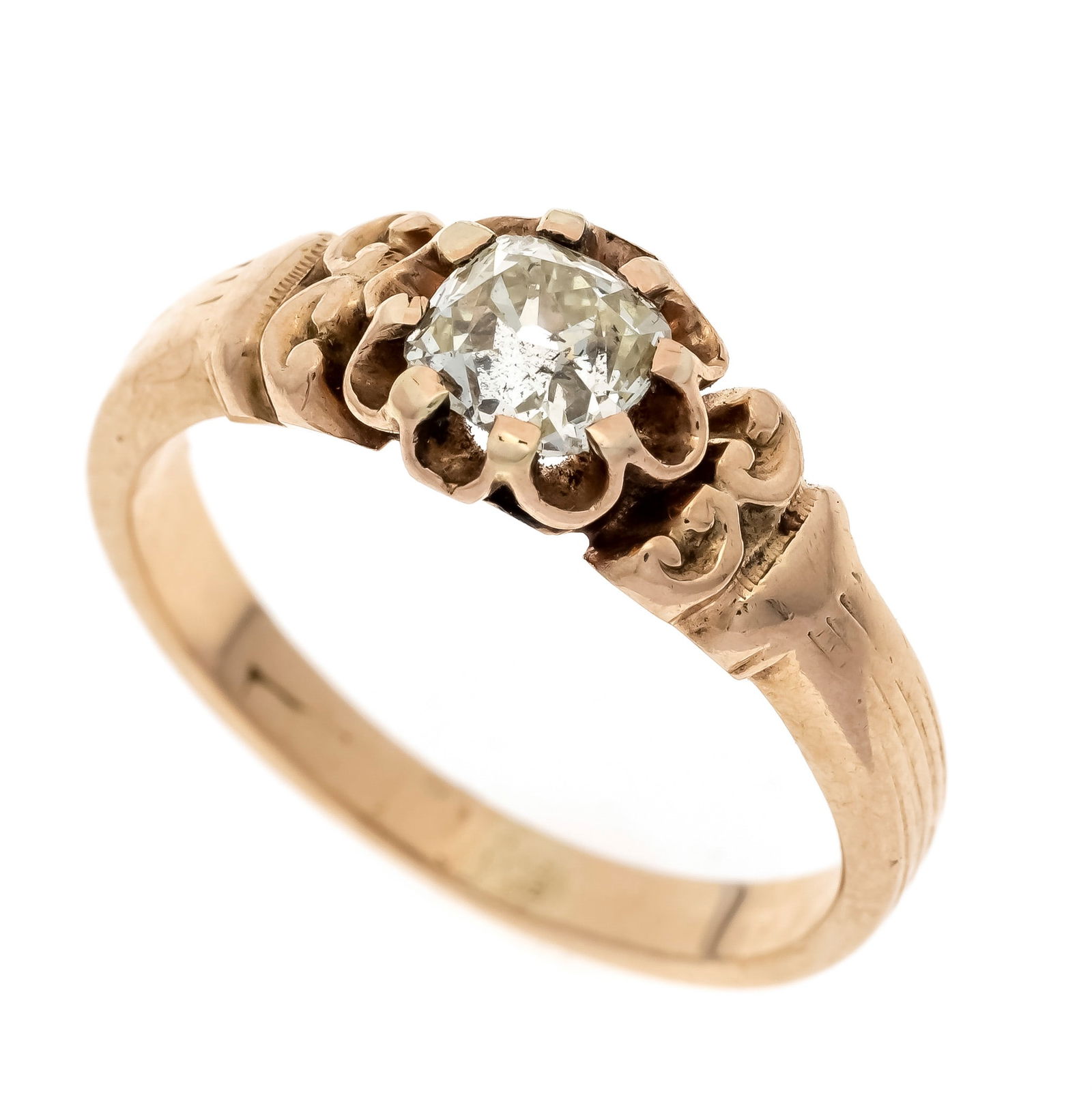 Old-cut diamond ring RG 585/000 w: Old-cut diamond ring RG 585/000 with an old-cut diamond 0.65 ct tinted white/SI-PI, RG 56, 4.2 g