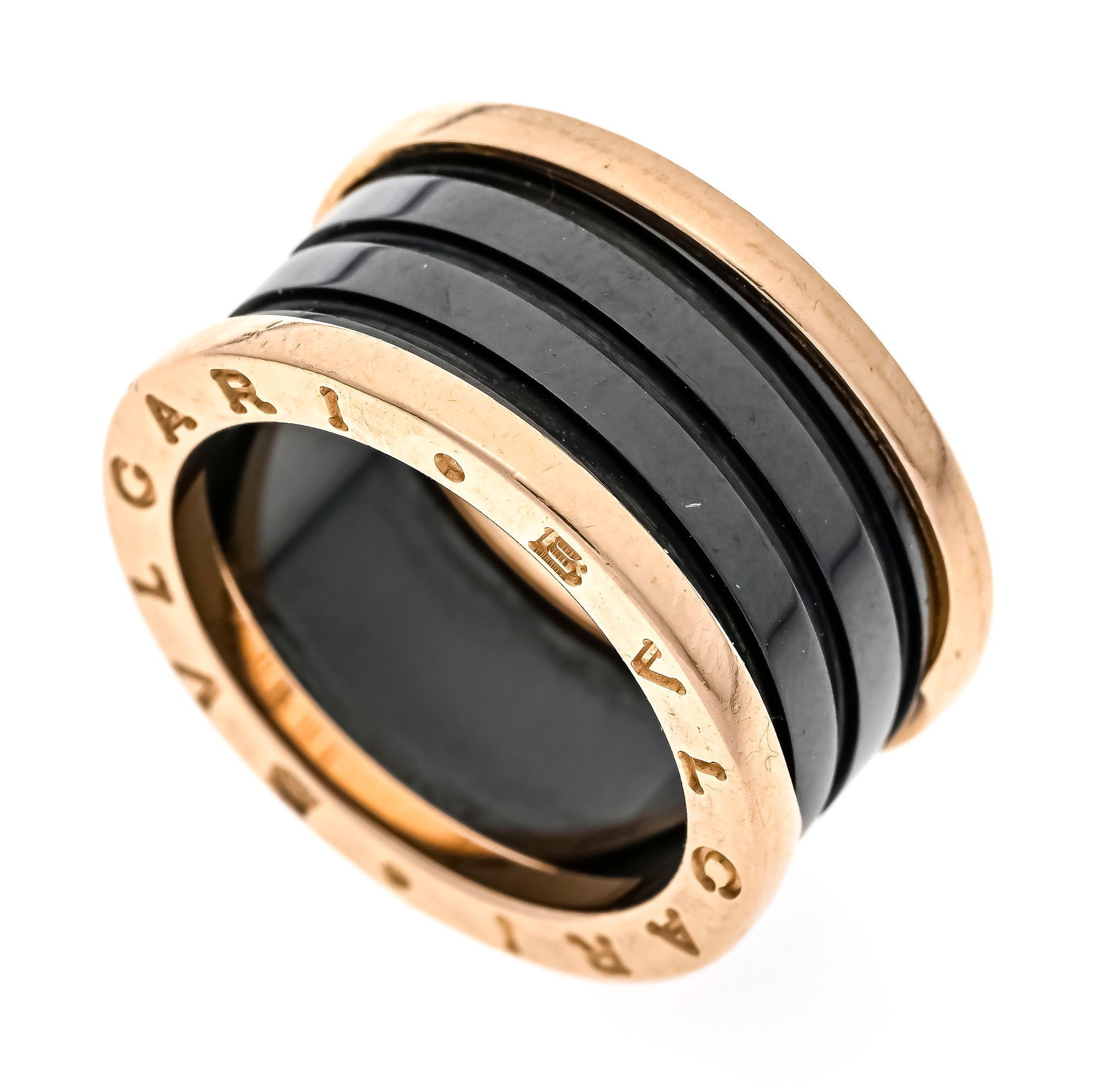 Bulgari band ring Zero 01 RG 750/: Bulgari band ring Zero 01 RG 750/000 and black ceramic, 2 x BVLGARI stamped on both sides of the ring, RG 57, inside 57 Made in Italy and engraved AVHAY3, 11.0 g