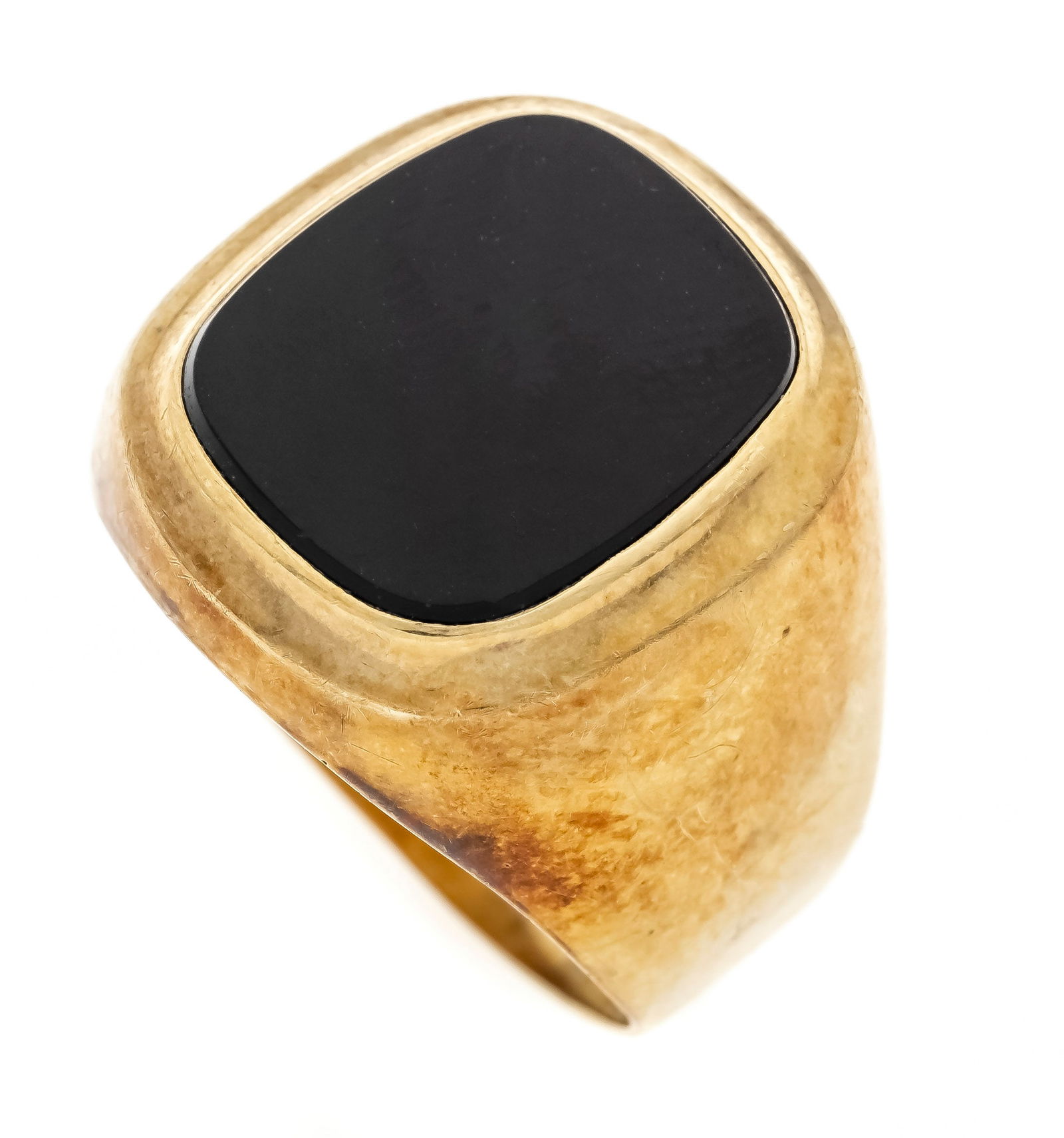 Onyx men's ring, GG 585/000 with: Onyx men's ring, GG 585/000 with an onyx stone 15 x 12 mm, RG 59, H + H stamped, 7.0 g