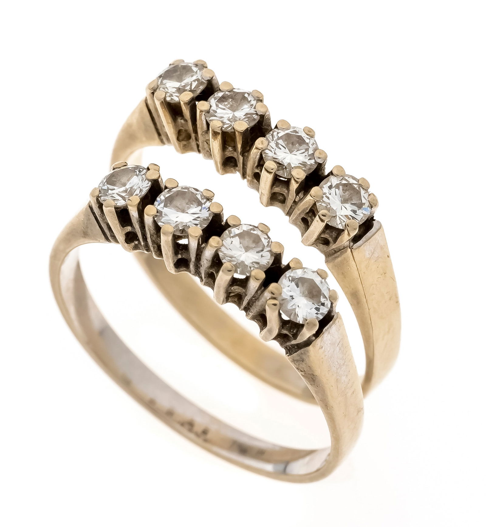 2 rivière rings WG 750/000 with 8: 2 rivière rings WG 750/000 with 8 brilliant-cut diamonds, total 0.80 ct l.tintedW/VS, RG 57 and 58, 6.6 g