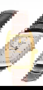 Glashütte Original men's watch, 7: Glashütte Original men's watch, 750/000 RG, model Senator Karree`, Ref, 39-52-51-51-04, limited Edition No. 0020, from 03.07.2008, rectangular case with slight tonneau shape, domed sapphire crystal,
