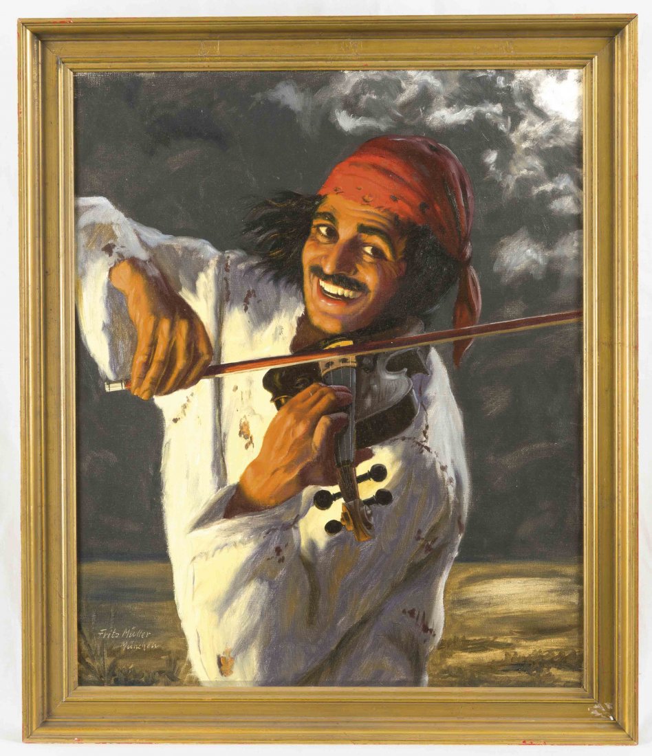 Fritz Müller, Münchener Figuren- und Genremaler Mitte: Fritz Müller, Münchener Figuren- und Genremaler Mitte 20. Jh., Der Teufelsgeiger, Öl/Lwd., u. li. sign. u. ortsbez. München, 60 x 50 cm, Rahmen
