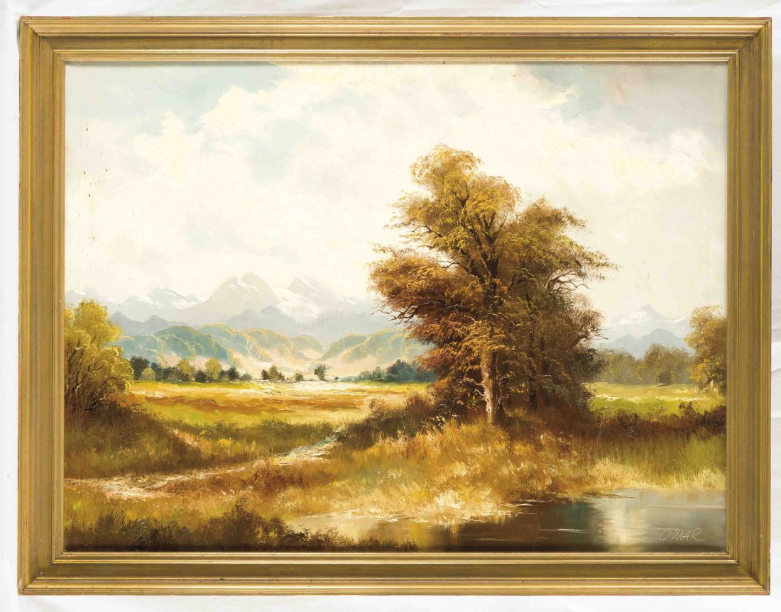 Omar, um 1980, Landschaft mit Gebirge im Hintergrund,: Omar, um 1980, Landschaft mit Gebirge im Hintergrund, Öl/Lwd., Maße 60 x 80 cm, gerahmt