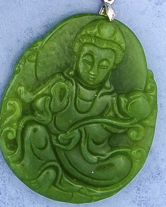 Jade-Anhänger Silber 925/000 geschnitzte Jadeplatte, L. (1 of 1)