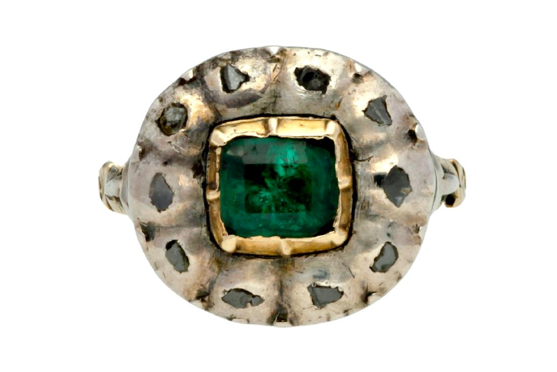 Emerald and diamonds ring, 19th Century Gold with (1 of 1)