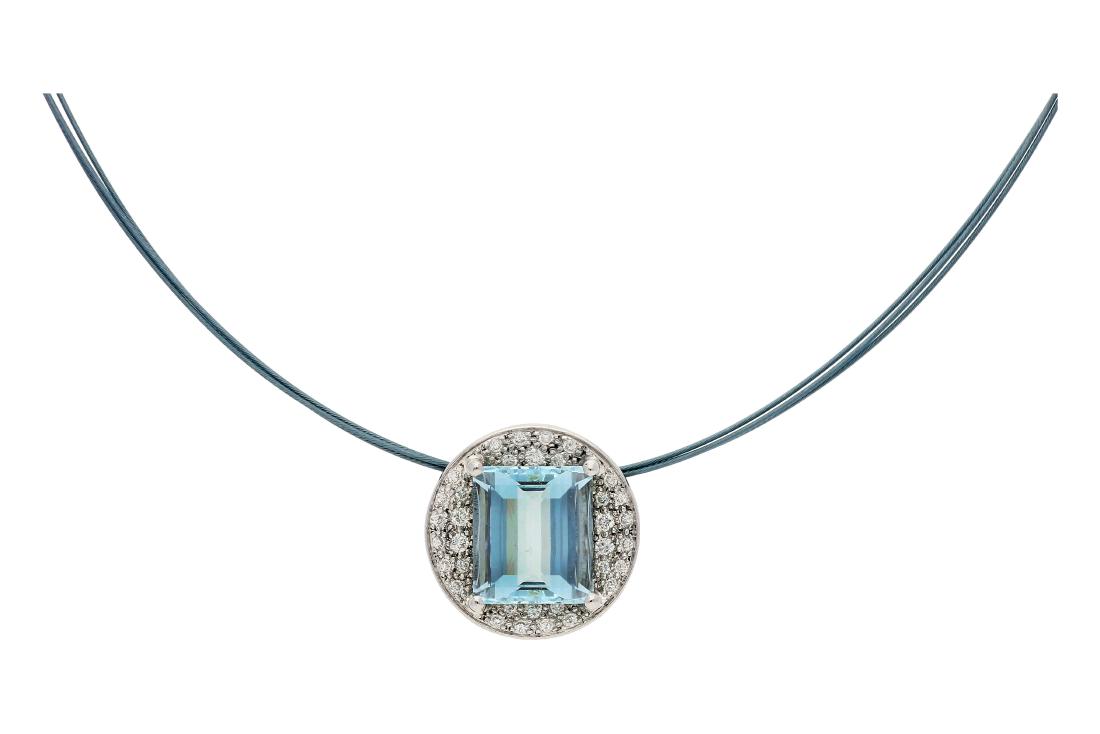 Aquamarine and diamonds choker necklace White gold, (1 of 2)