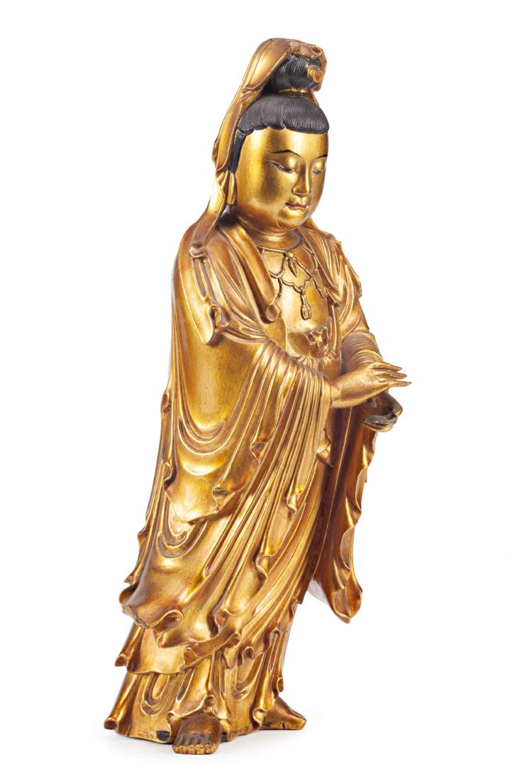 Chinese school, 19th Century Guanyin Lacquered and gilt (1 of 6)