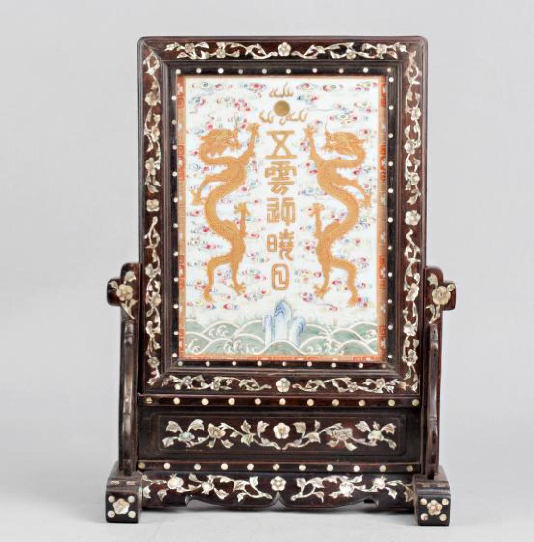 Chinese porcelain panel with dragons with frame in wood (1 of 5)