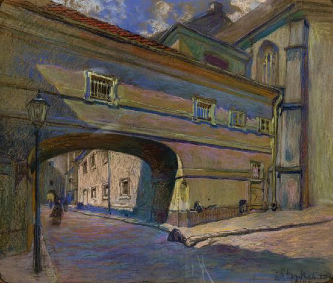 Zofia Stankiewicz Ryzhiv, Ukraine 1862 - Warsaw 1955: Zofia Stankiewicz Ryzhiv, Ukraine 1862 - Warsaw 1955 Urban view Pastel and gouache on paper Signed and dated in 1914 59x69 cm