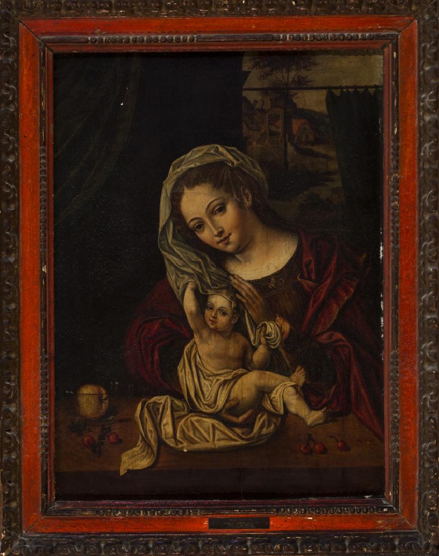 Flemish school, 16th Century. Follower of Jan Gossaert,: Flemish school, 16th Century. Follower of Jan Gossaert, Mabuse Madonna with the Child Oil on wood After the original by Jan Gossaert, Mabuse 68x50 cm