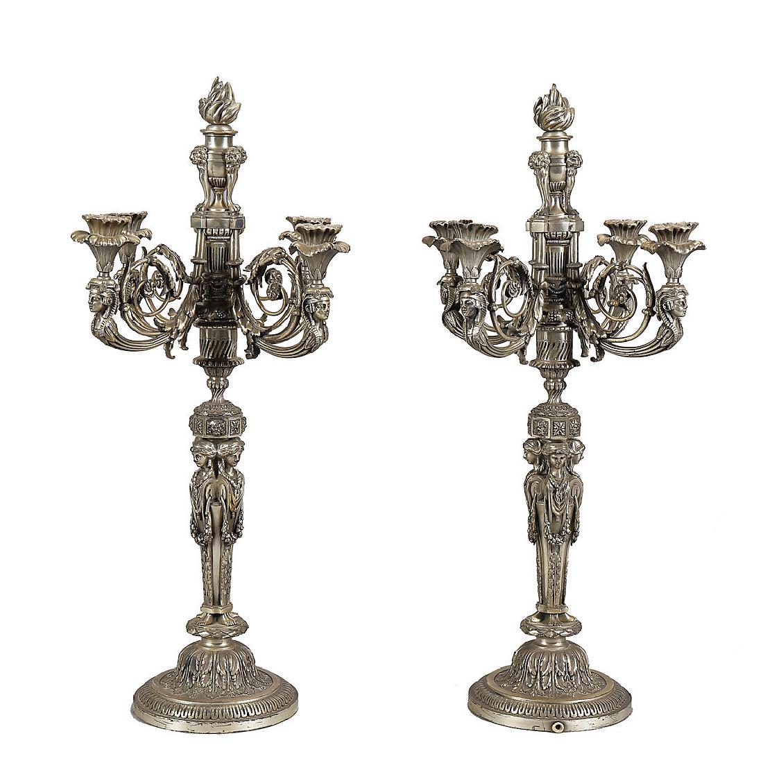 Pair of French Empire-style candelabra in silver-plate (1 of 3)