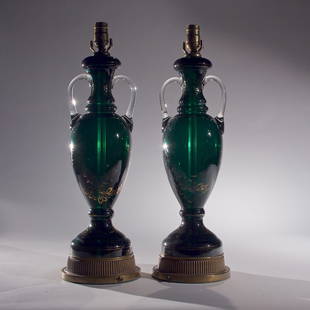 Pair of Venetian Lamps: Pair of Venetian glass lamps. Midcentury. Glass. Italy. Circa 1940s.