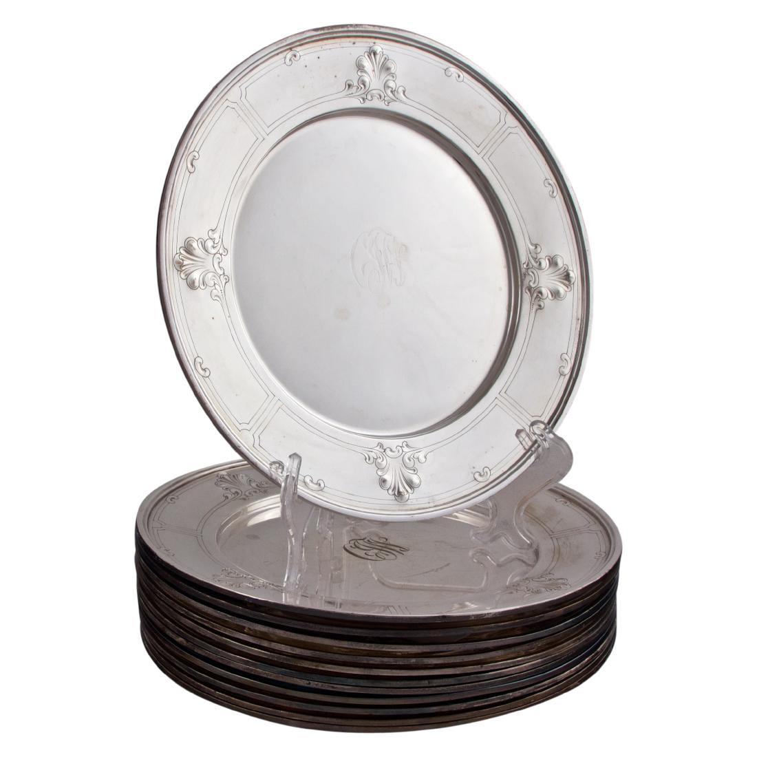 Set of Twelve Silver Plate Chargers by Barbour Silver