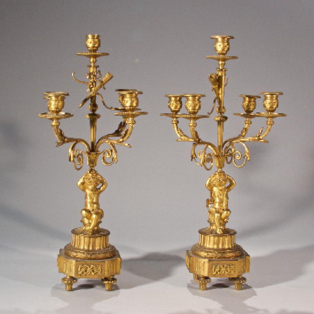 Pair of French Dore Bronze Cupid Candelabra (1 of 1)
