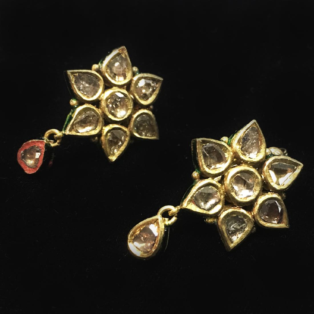 Indian Gold, Diamond, and Enamel Earrings (1 of 3)