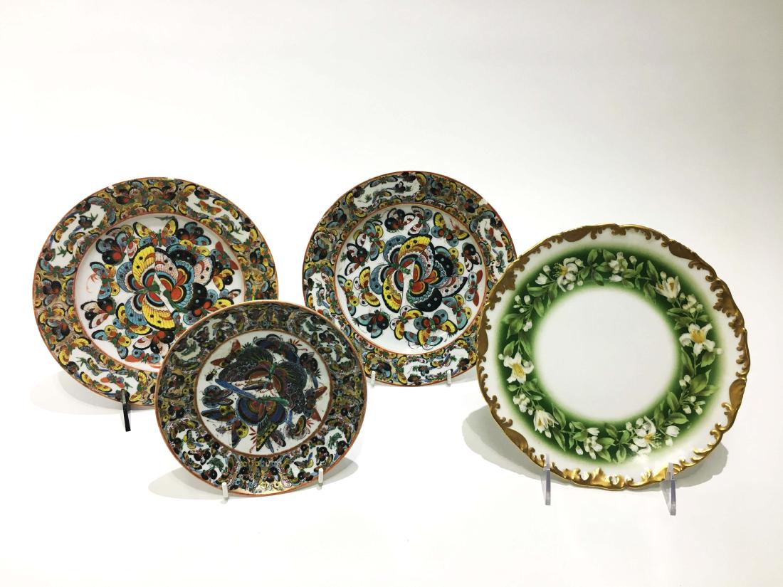 Four Vintage and Antique Porcelain Plates: 4 decorated vintage and antique porcelain plates. Largest 8.5 inches. Property from the estate of Jane Rothschild