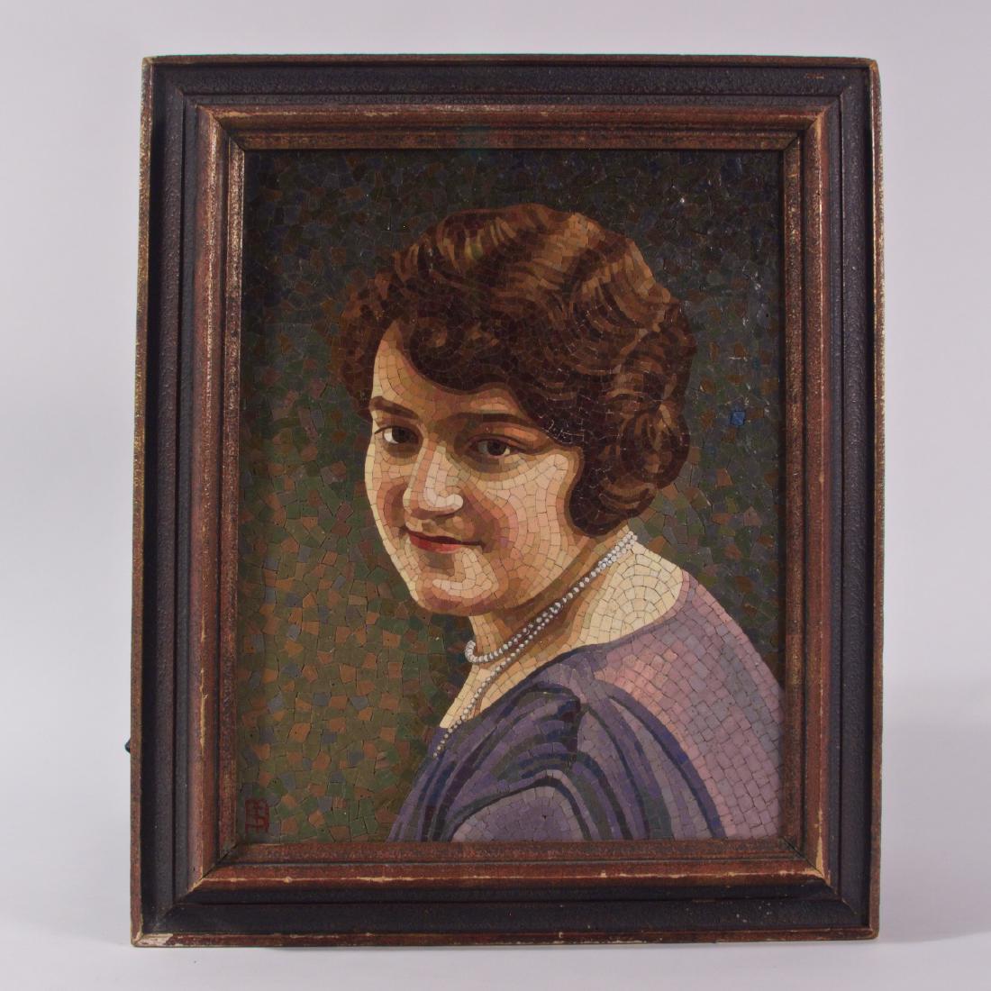 Mosaic Tile Portrait of a Woman: Heavy Tile Portrait of a Woman. Tagged MS. ca. 1940s Height 20.25 inches; width 17 inches; depth 2 inches.