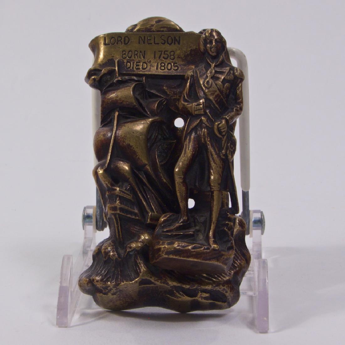 Antique Brass Door Knocker, Lord Nelson: Antique brass door knocker. Height 4.25 inches; width 2.5 inches; depth 1.25 inches.