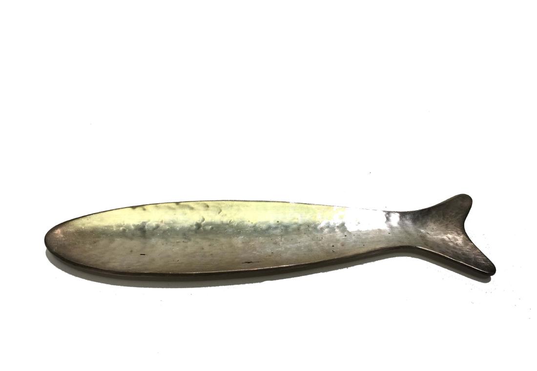 Los Castillo Taxco Fish Shaped Silver Tray: A fish shaped silver tray from Los Castillo Taxco. Length 8 inches. Property from the Estate of Jane Rothschild