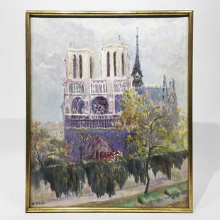 Notre Dame, Oil On Canvas, Signed Antoinette Schulte: Charming painting of Notre Dame, signed Antoinette Shulte. Size: 20 1/2 x 24 1/2 inches framed. No Reserve!