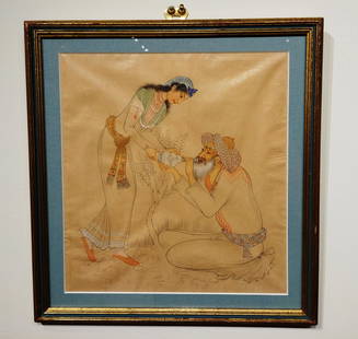 A Qajar Persian Miniature on Paper: A Qajar Persian miniature on paper. 11 1/4 x 12 inches framed