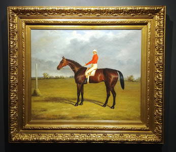 Oil on Canvas, Paddock Scene with Horse & Jockey,