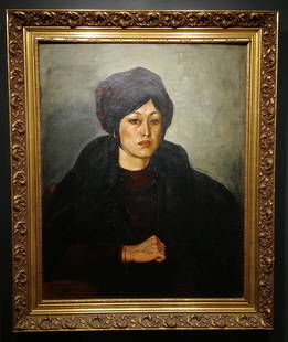 Oil On Canvas Portrait of Miss N. Higuchi: Portrait of Miss N. Higuchi. 29 1/2 x 35 1/2 inches framed, dated 1988.