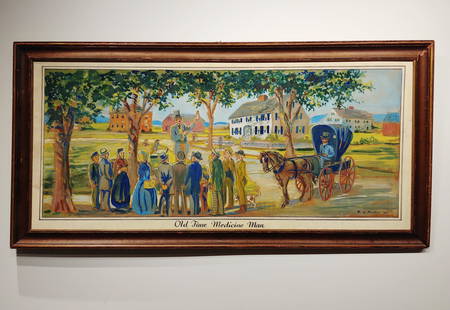 Oil on Canvas, Signed R.W. Pierce, Old Time Medicine: Oil on Canvas, Signed R.W. Pierce, Old Time Medicine Man, 1946. Size: 43 3/4 x 21 3/4 inches.