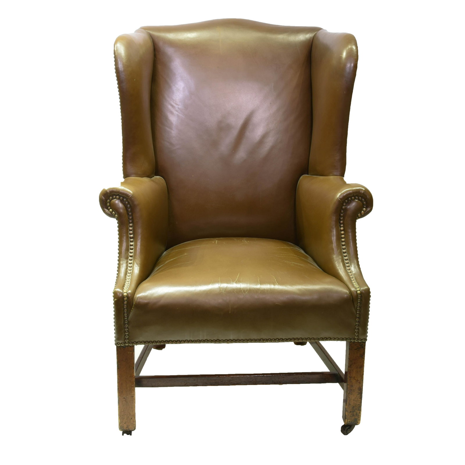 Georgian Leather Wing-back Armchair NO RESERVE!: A genuine English, Georgian period wing-back armchair ca 1890-1919. NO RESERVE! 26 3/4 x 22 3/4 x 43 inches.