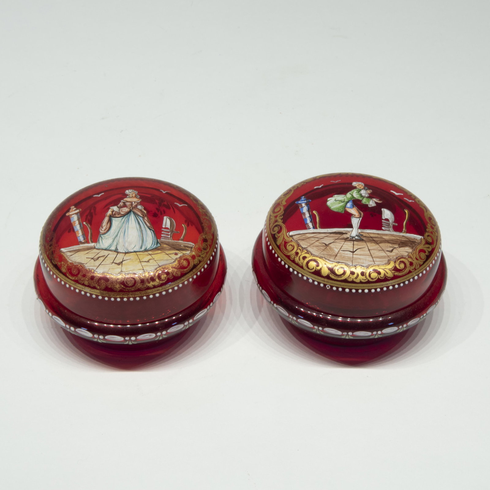 Pair of Bohemian Red Glass Boxes (1 of 3)