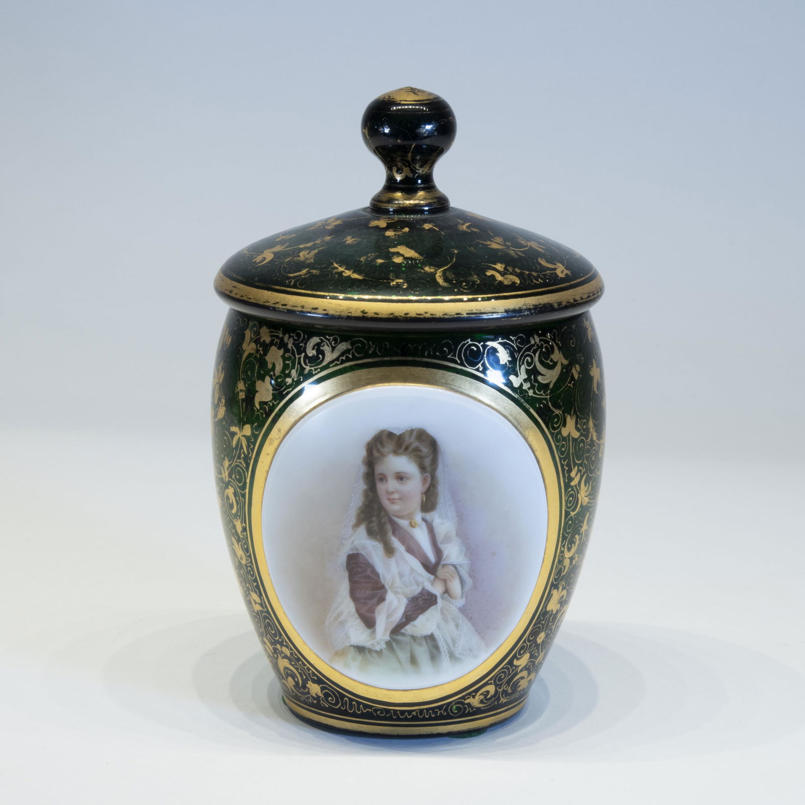 Bohemian Green Glass Covered Jar (1 of 2)