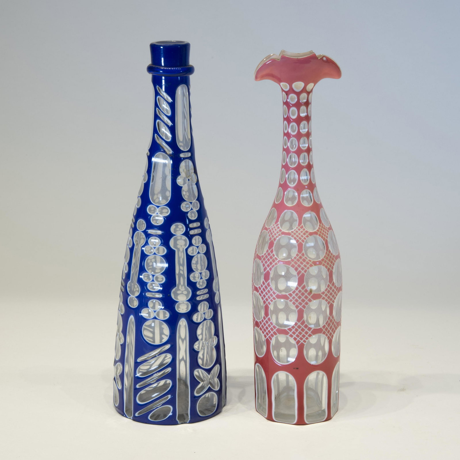 Two Bohemian Overlay Cut Glass Bottles (1 of 2)