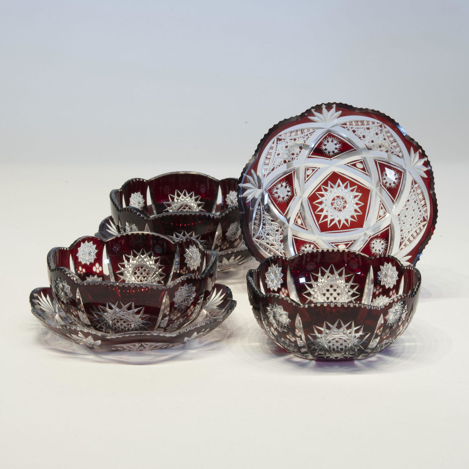 Lot of Three Bohemian Glass Bowls & Saucers (1 of 1)