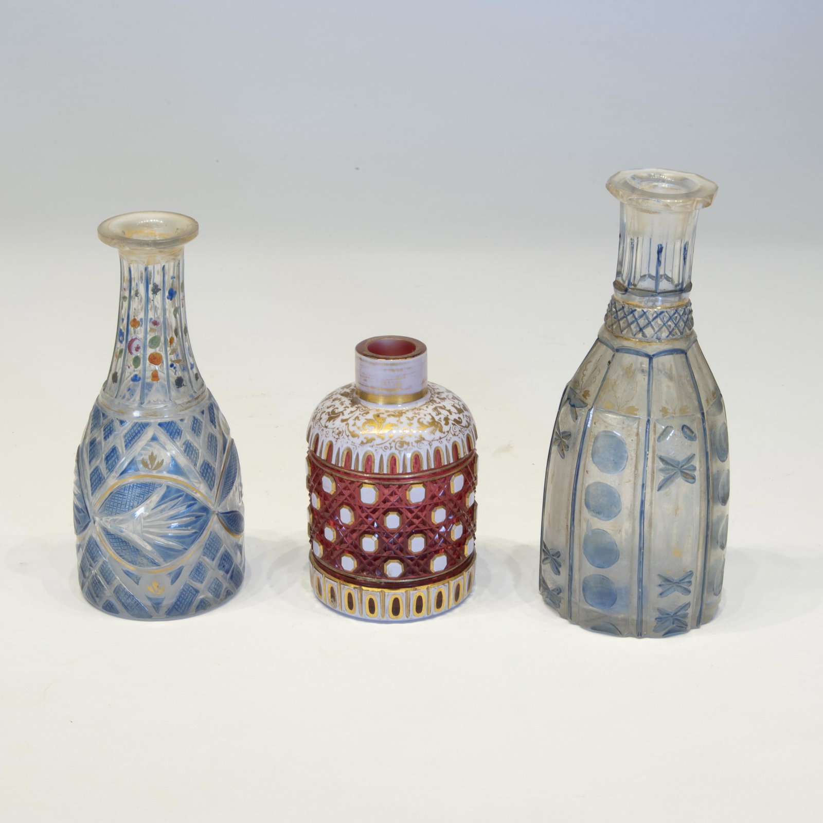 Three Bohemian Overlay & Cut Glass Bottles (1 of 2)