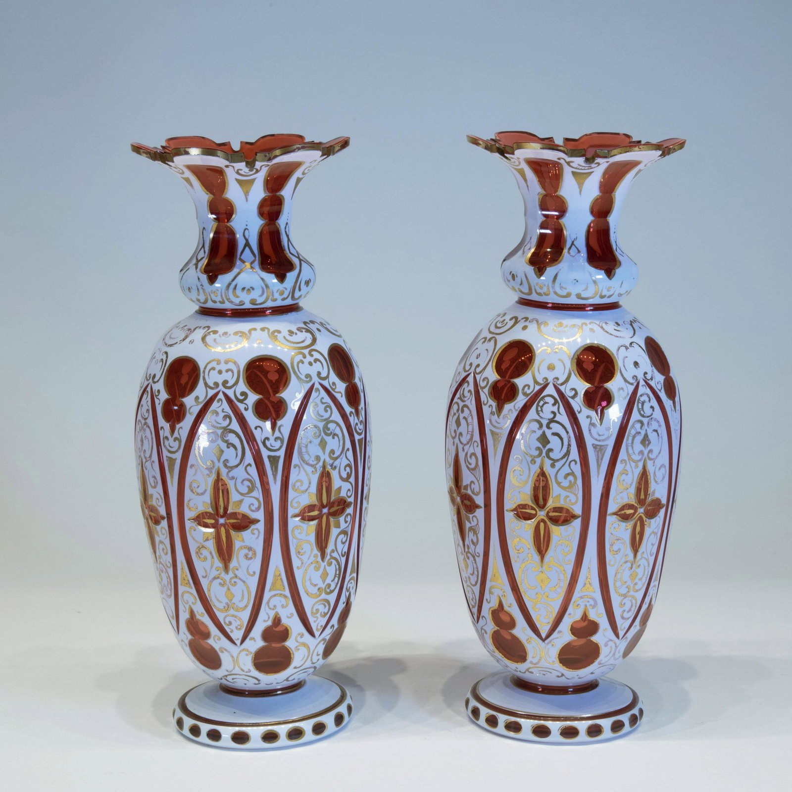 Pair of Bohemian Overlay Glass Vases (1 of 2)