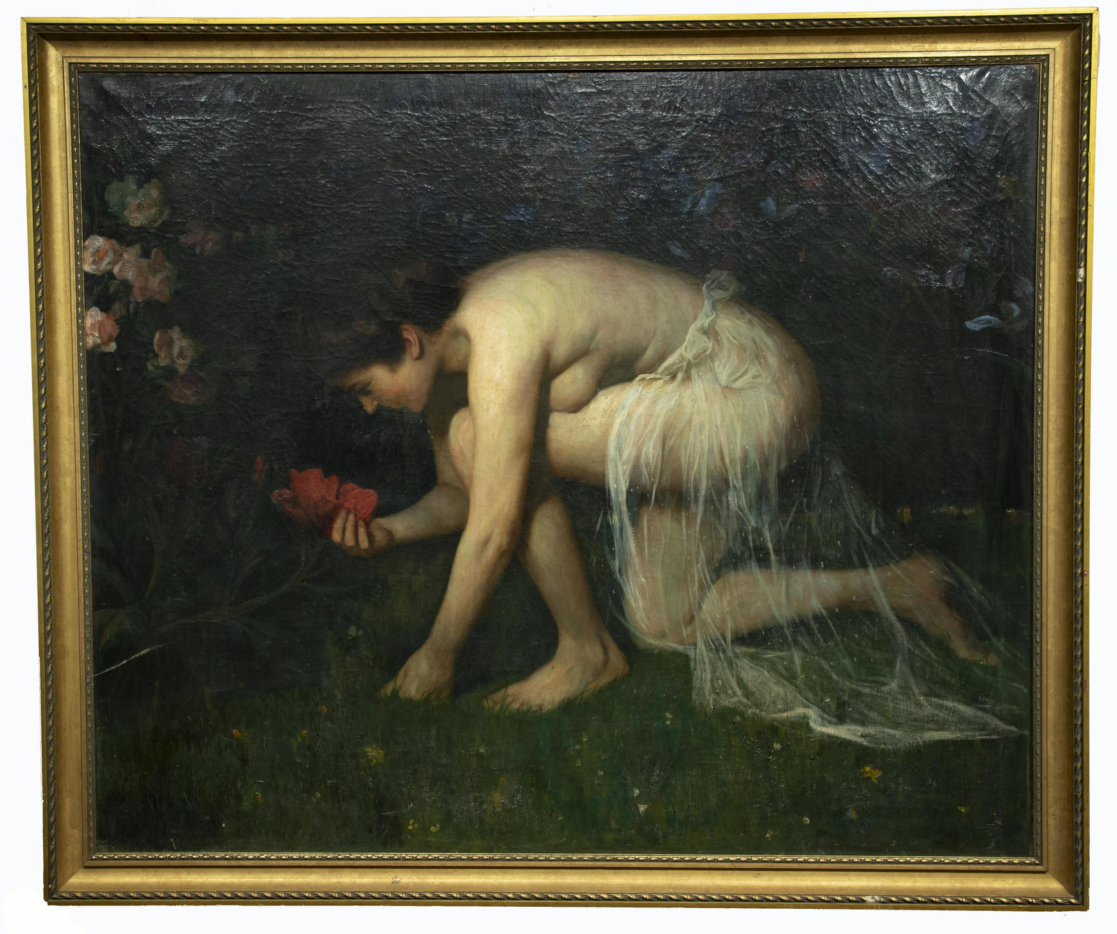 Oil on Canvas Painting, Young Woman In Garden (1 of 3)