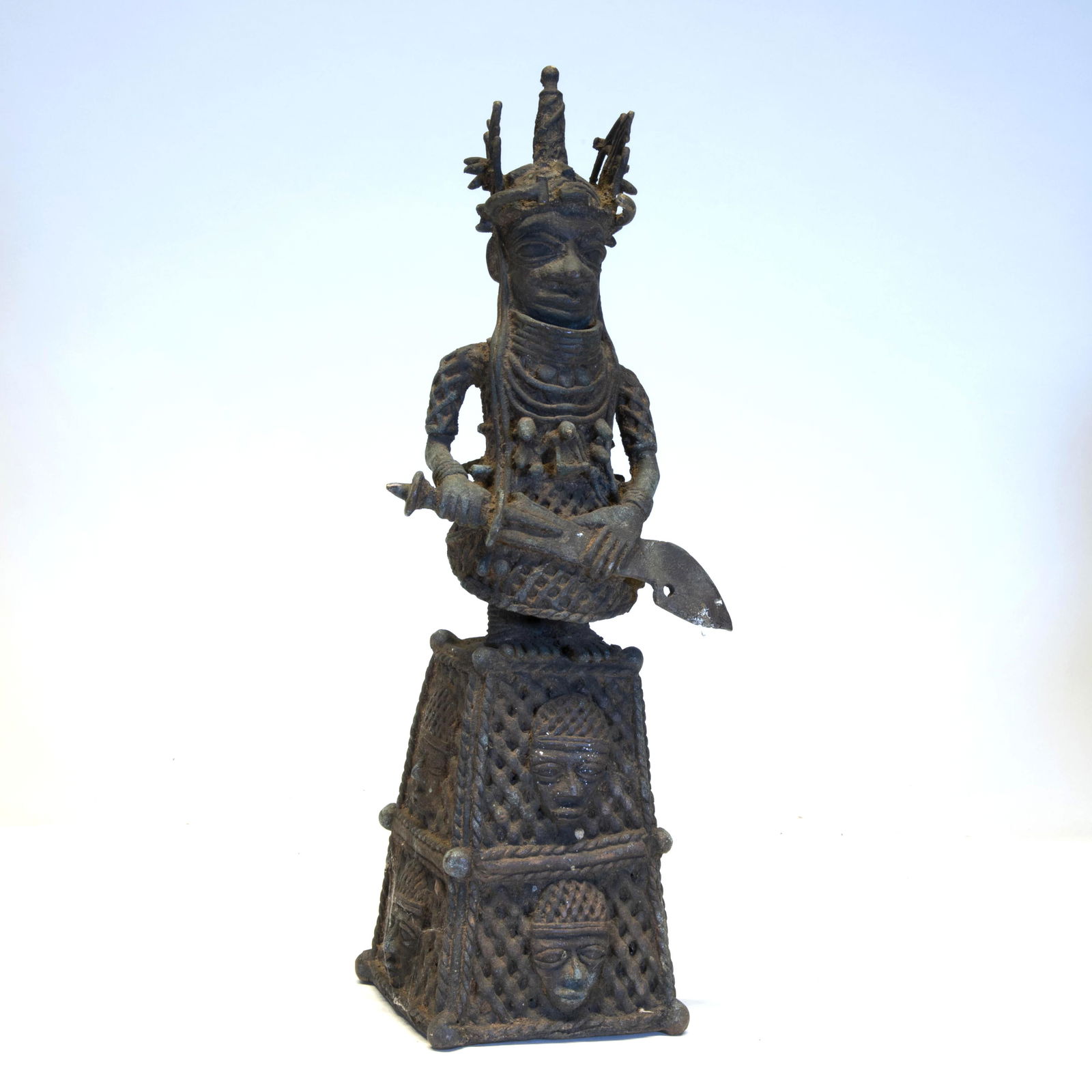 Benin Bronze Bell With Warrior, African Art (1 of 3)