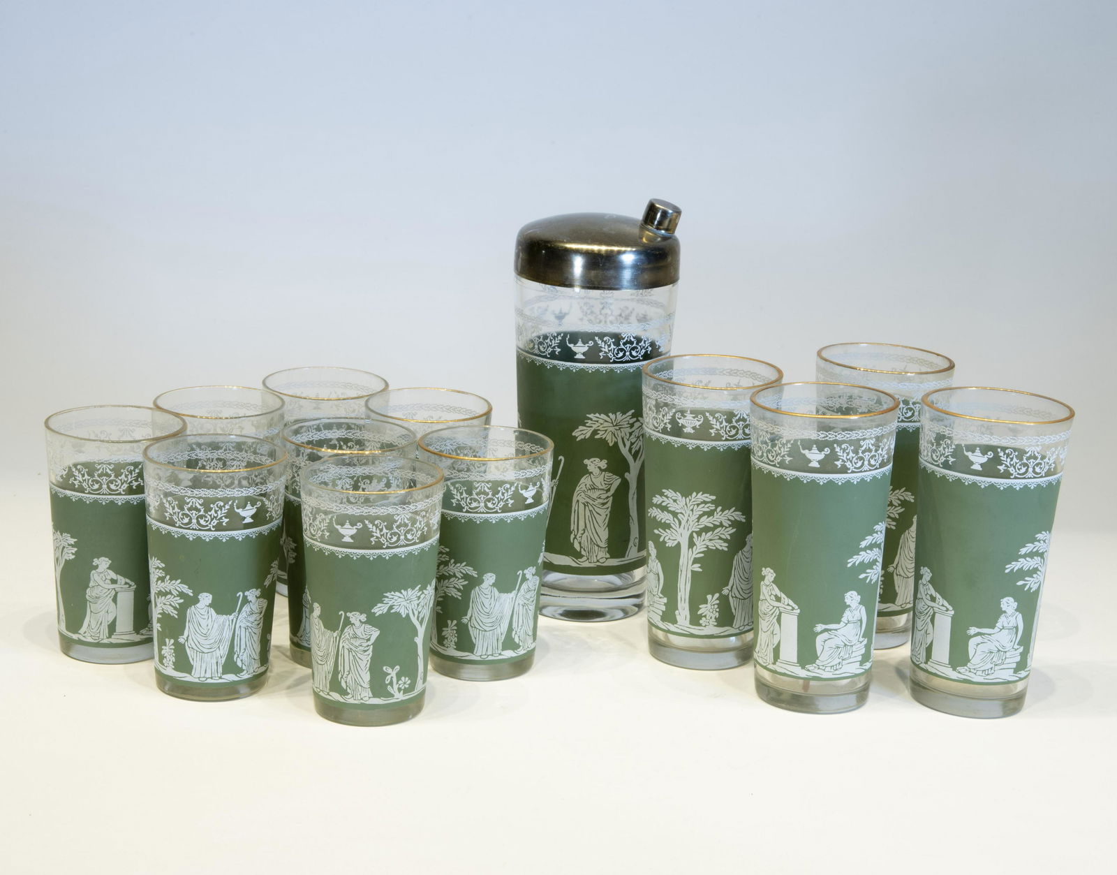 Lot of Vintage Highball Glasses & Shaker (1 of 1)