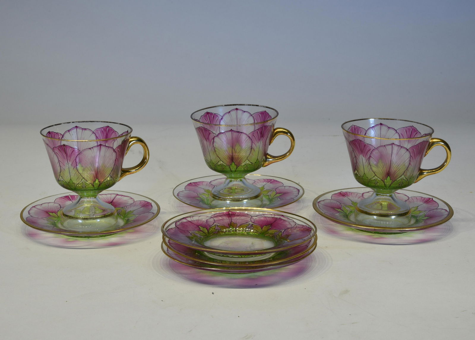 Austrian Art Nouveau Glass Cups & Saucers (1 of 1)